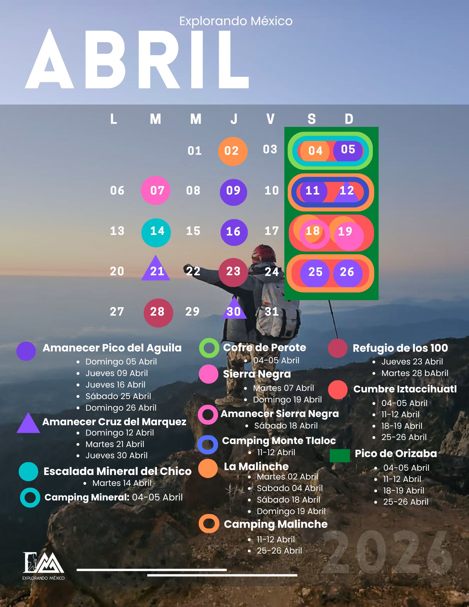 ABRIL Viajes de fin de semana tours, senderismo, hiking, trekking