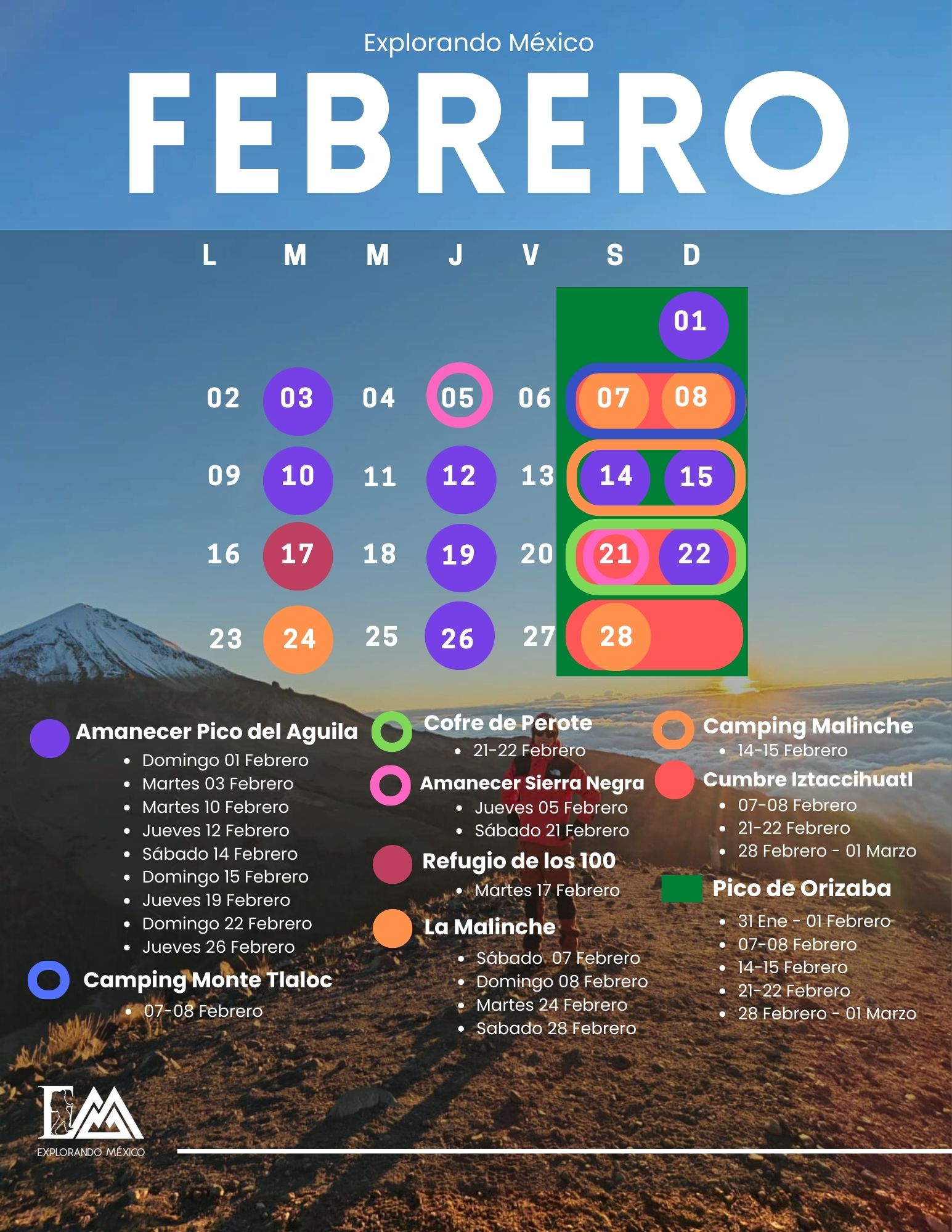 FEBRERO Viajes de fin de semana tours, senderismo, hiking, trekking