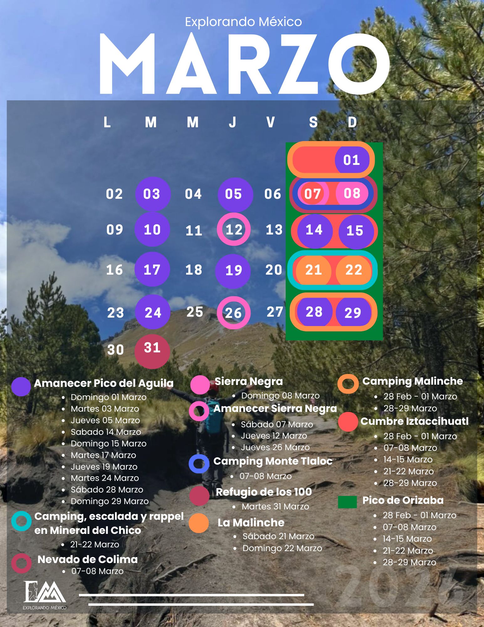 MARZO Viajes de fin de semana tours, senderismo, hiking, trekking