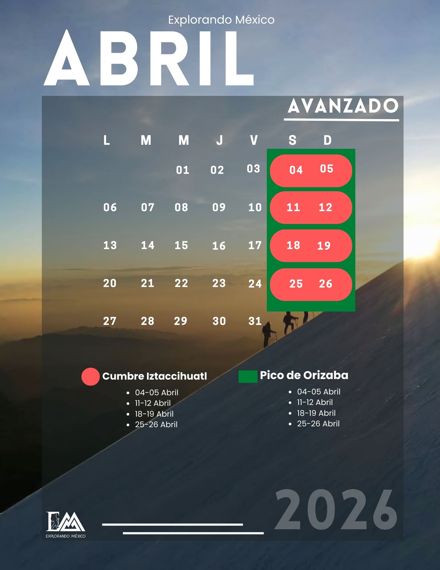 ABRIL AVAN Viajes de fin de semana tours, senderismo, hiking, trekking